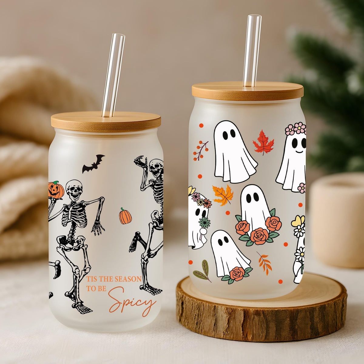 Custom Halloween Designs Matching Can Glass Tumblers
