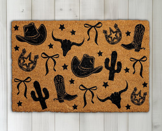 Western Style Doormat, Rustic Cowboy Cowgirl Welcome Mat