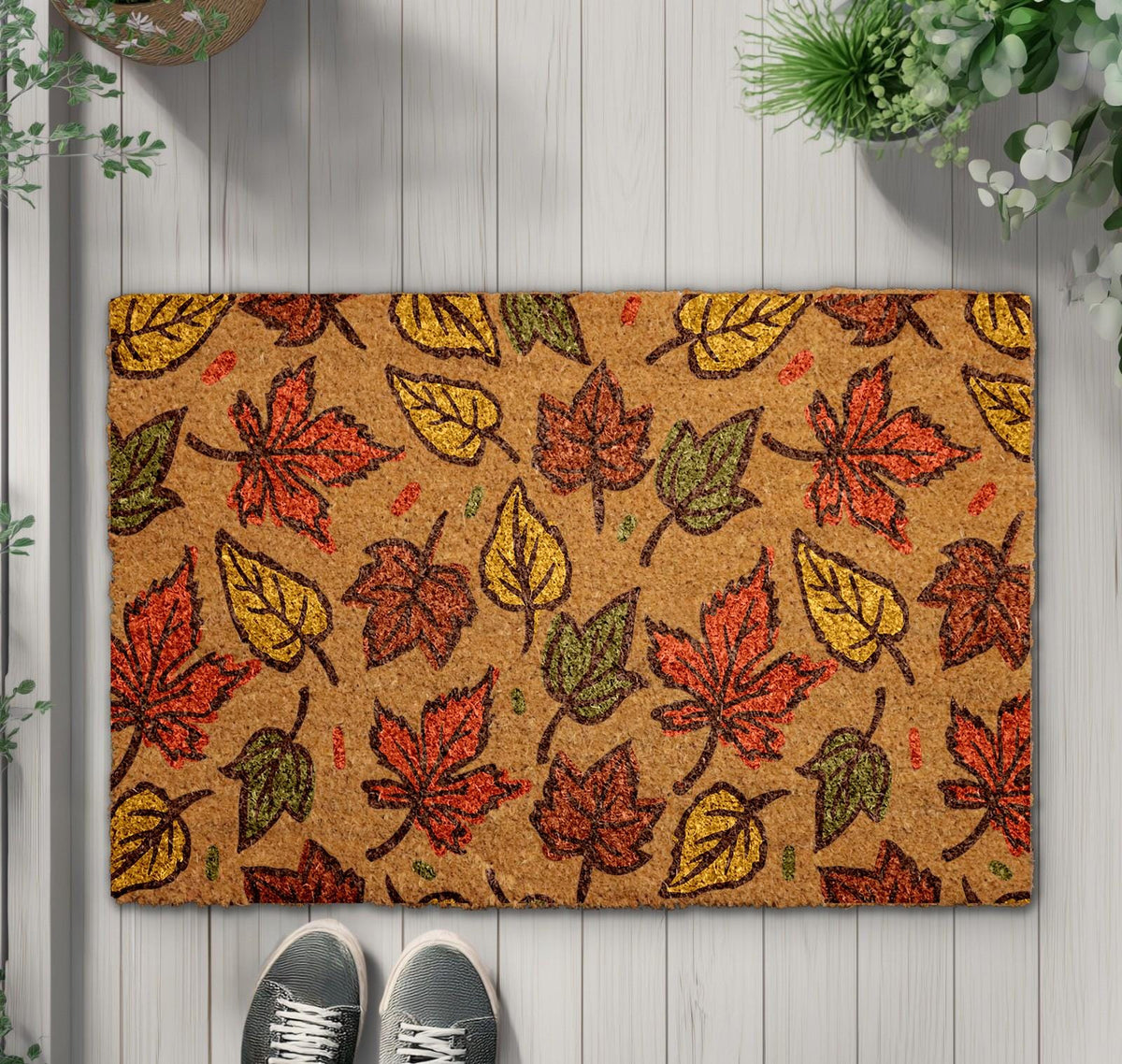 Autumn Leaves Doormat, Cute Fall Welcome Mat, Thanksgiving Front Porch Rug