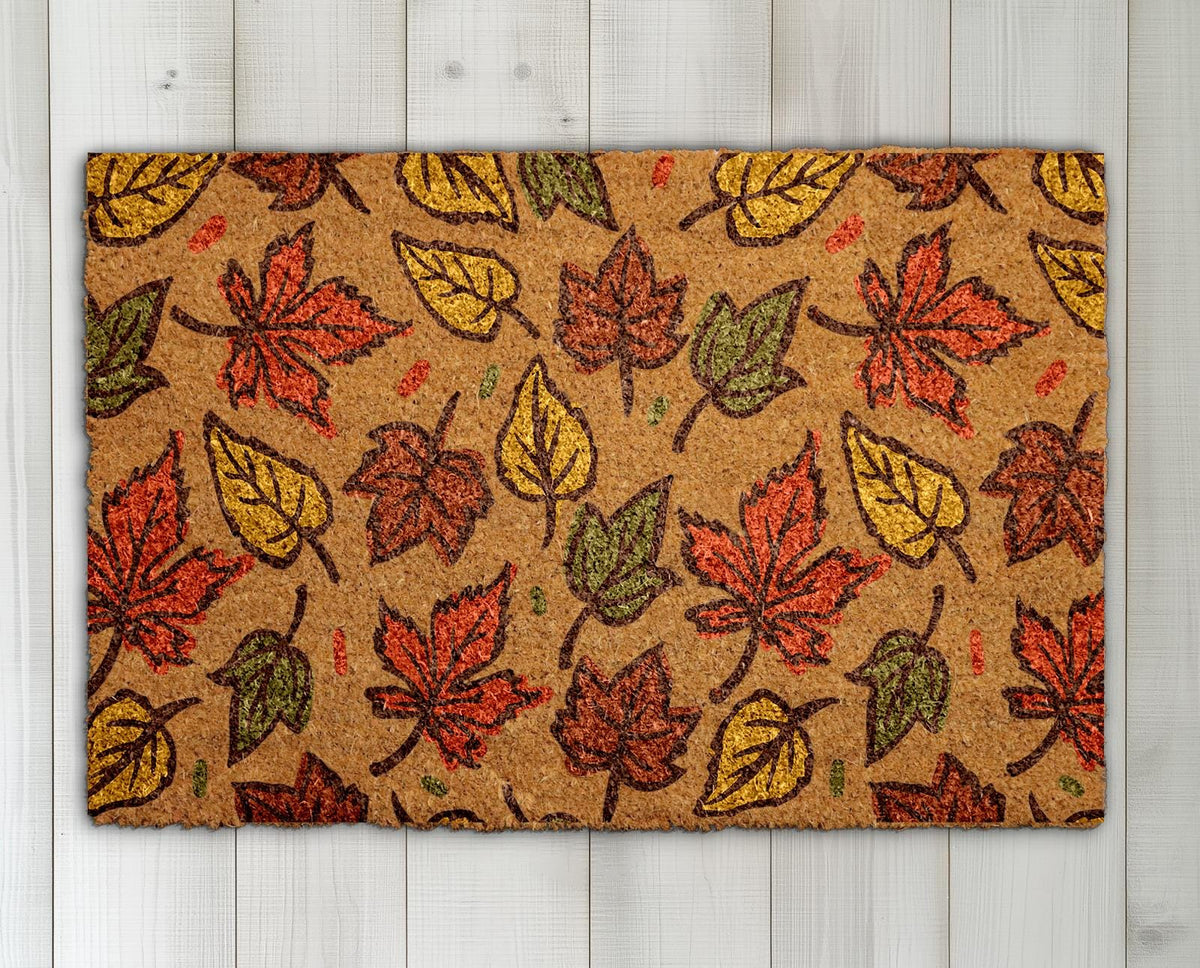 Autumn Leaves Doormat, Cute Fall Welcome Mat, Thanksgiving Front Porch Rug
