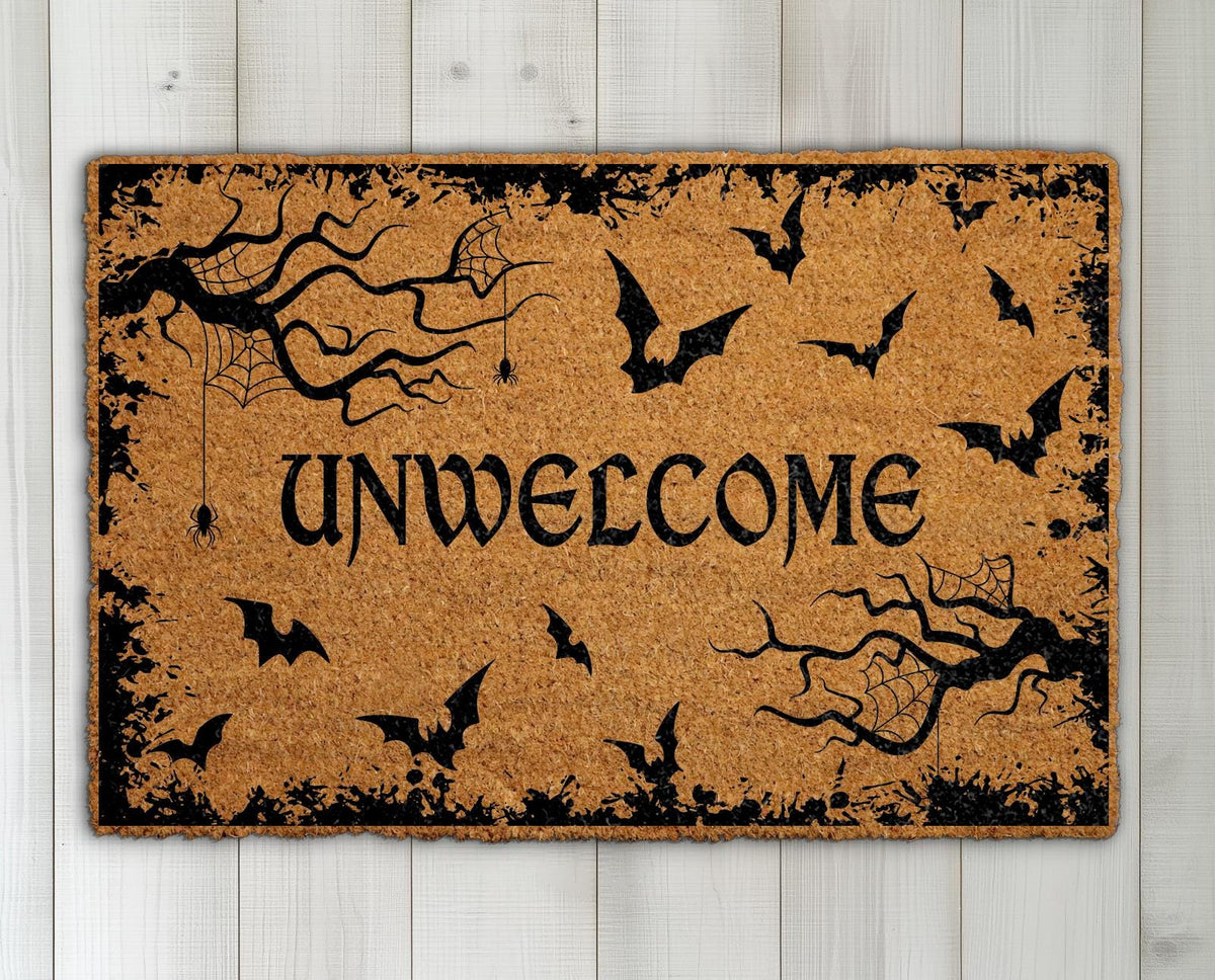 Unwelcome Doormat, Funny Halloween Welcome Mat, Gothic Bat Home Decor, Fall Front Porch Rug