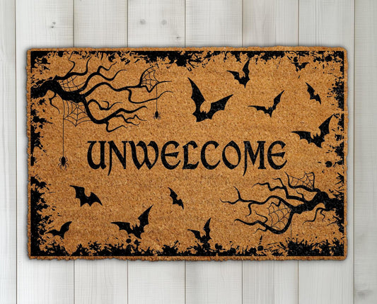 Unwelcome Doormat, Funny Halloween Welcome Mat, Gothic Bat Home Decor, Fall Front Porch Rug