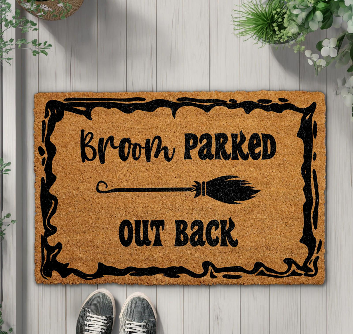 Broom Parked Out Back Doormat, Funny Witch Welcome Mat, Halloween Front Porch Decor