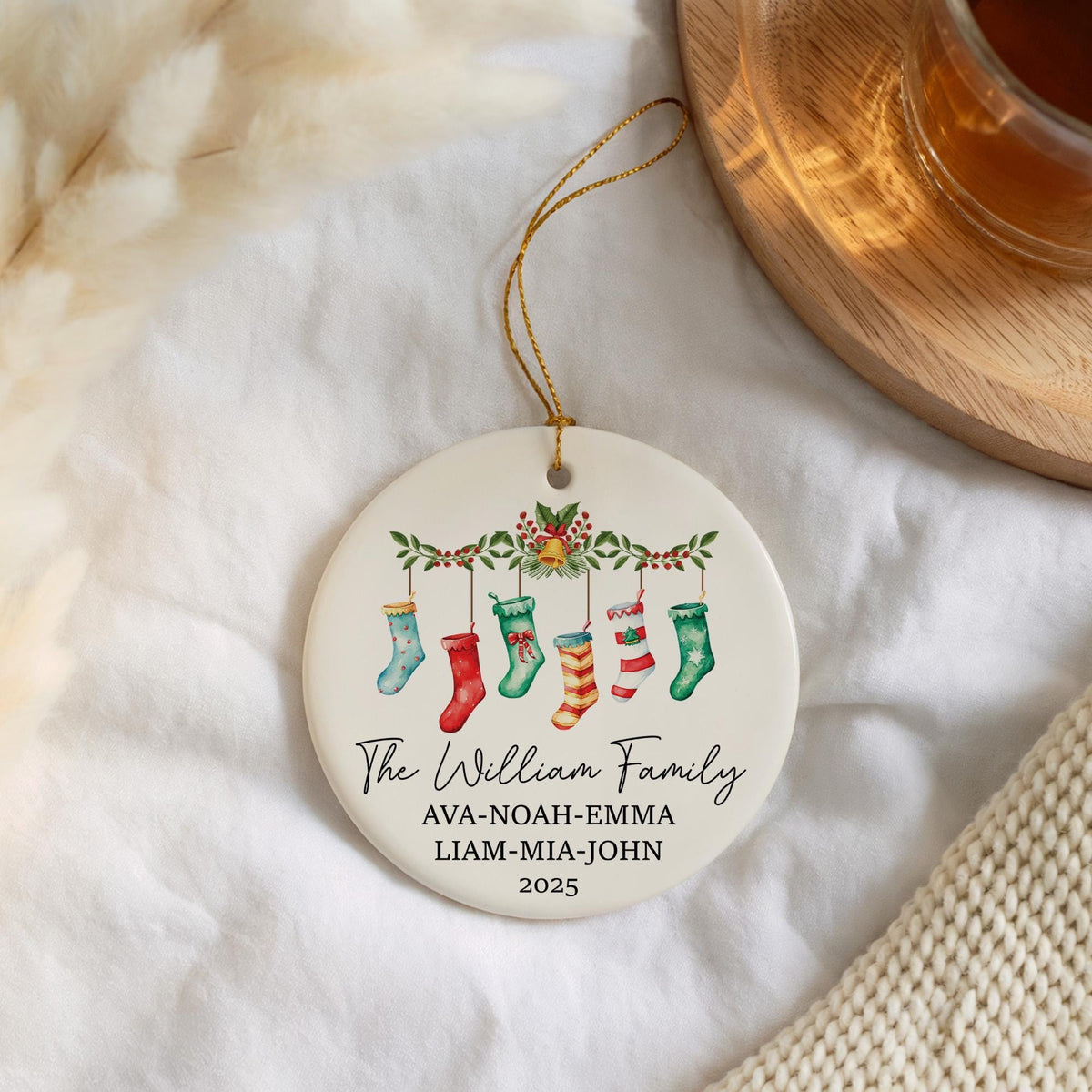 Custom Family Name Christmas Ornament, Family Xmas Celebration Ceramic Keepsake