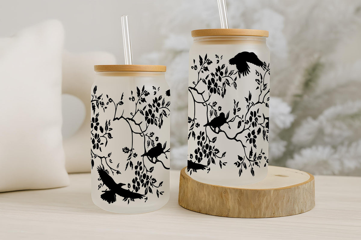 Dark Academia Crow Can Glass Tumbler, Gothic Raven Design Halloween Drinkware
