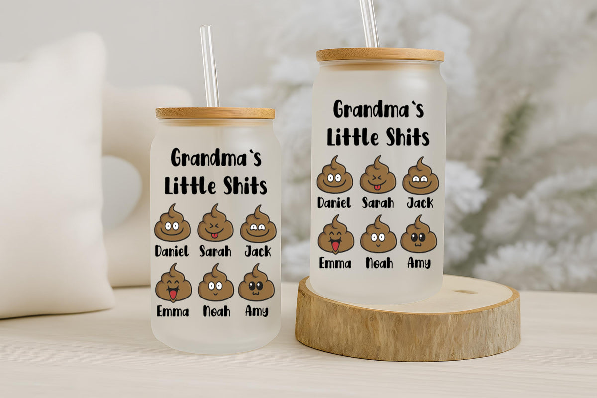 Customizable Grandma's Little Shits Can Glass Tumbler, Unique Granny Gift
