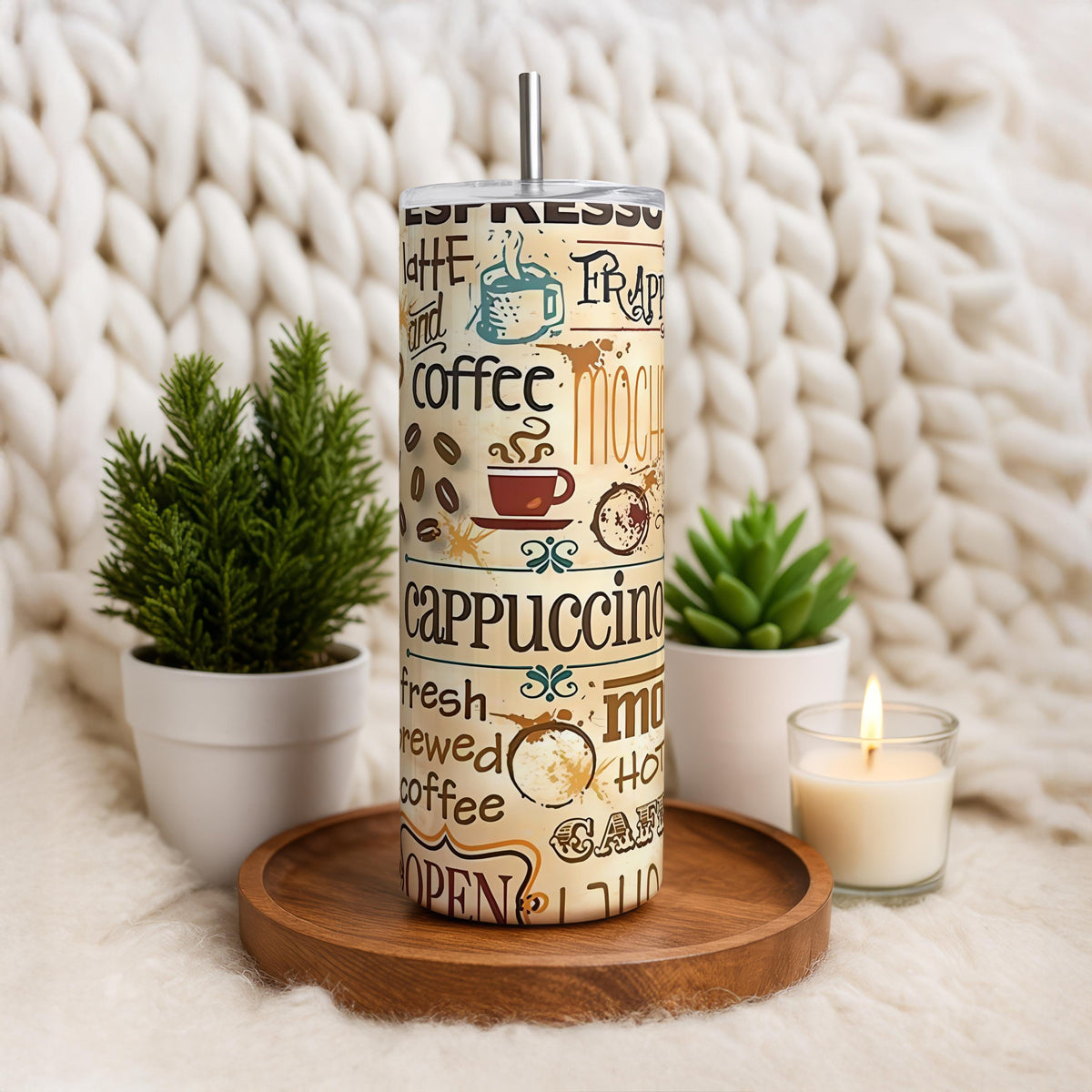 Retro Coffee Shop Tumbler, Insulated Stainless Steel Travel Mug (20 oz)