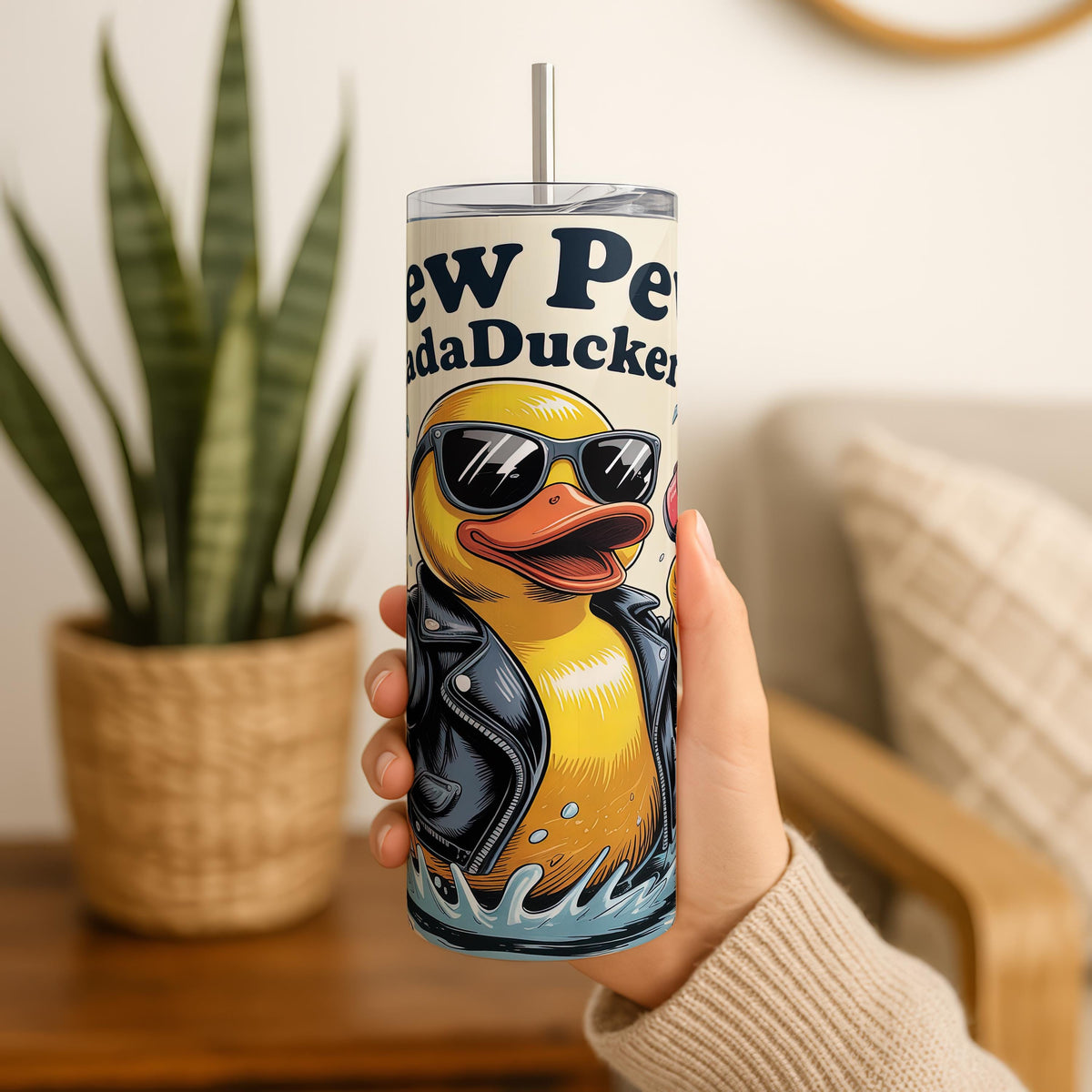 Pew Pew MadaDuckers Insulated Tumbler, Funny Duck With Guns Coffee Tumbler