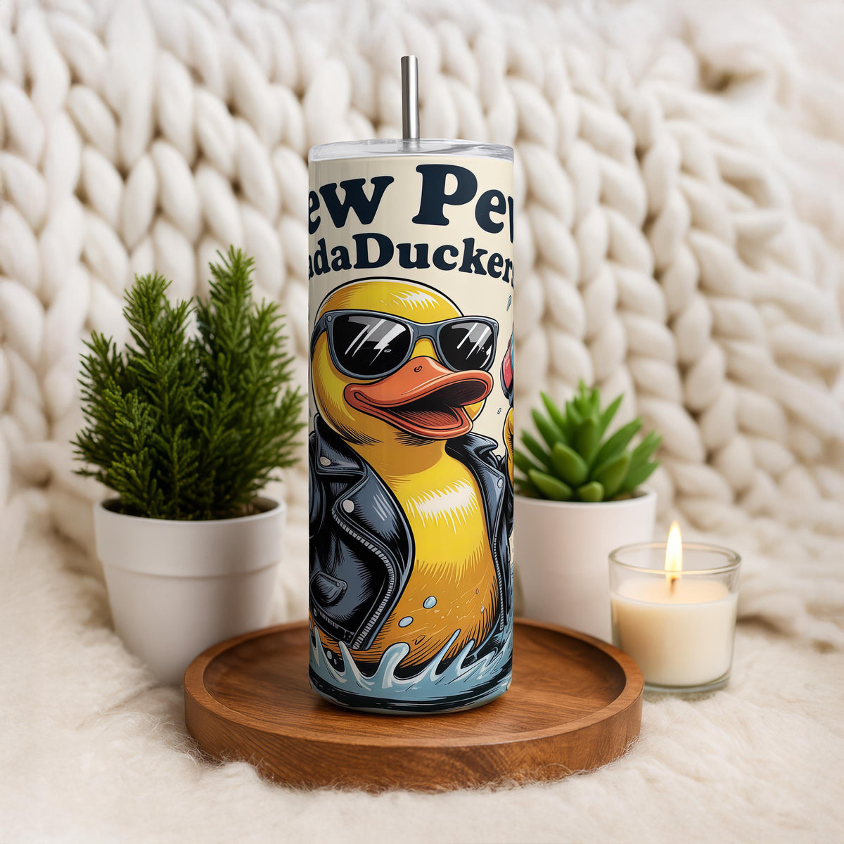 Pew Pew MadaDuckers Insulated Tumbler, Funny Duck With Guns Coffee Tumbler