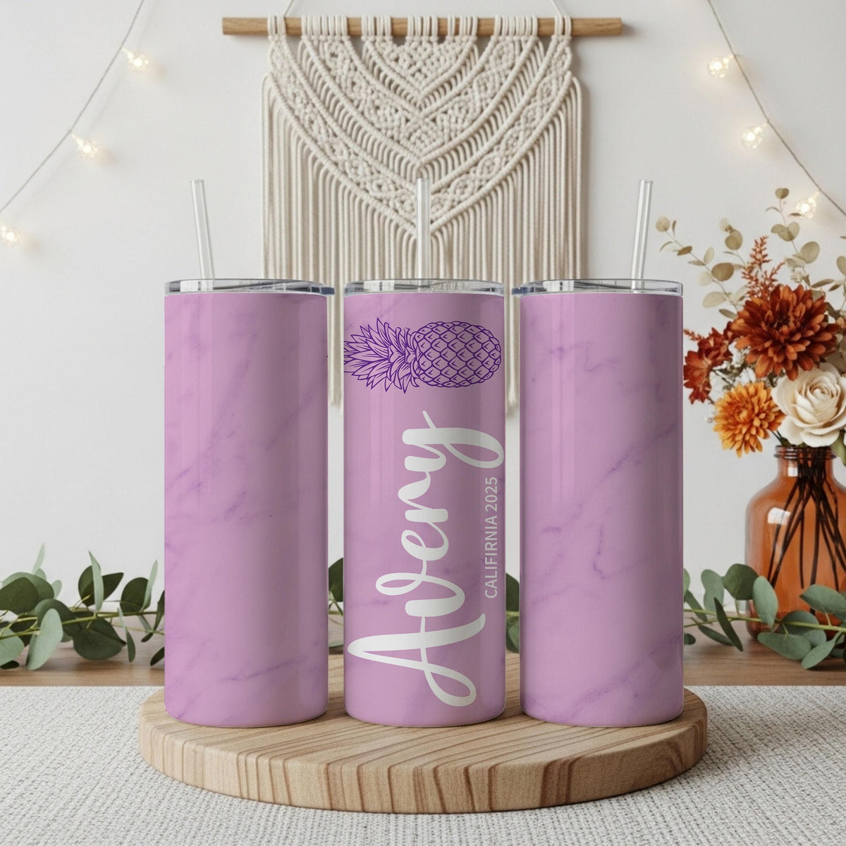Customizable Summer Vibes Tumbler With Straw, Colorful Tropical Theme Steel Water Bottle