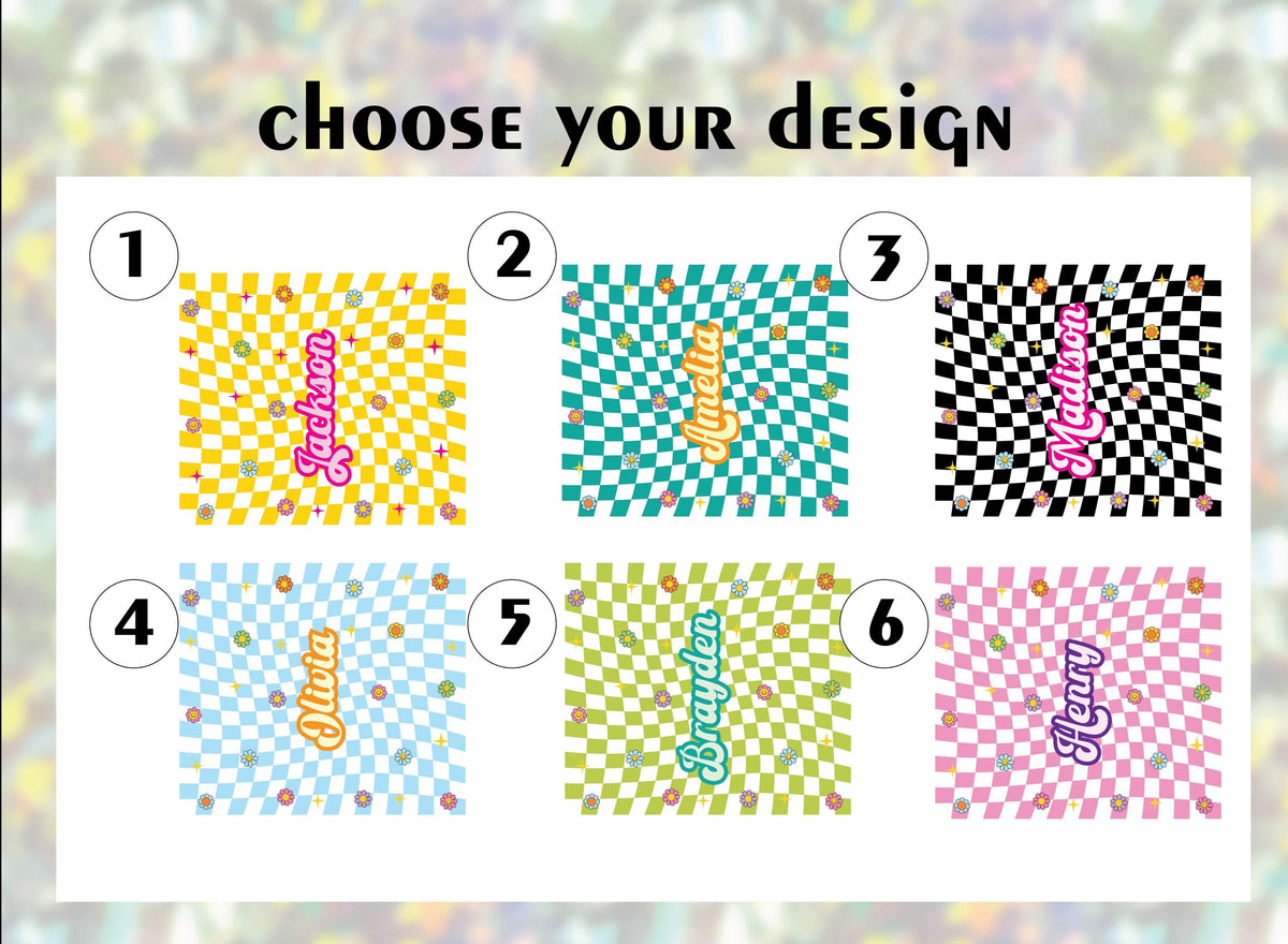 Custom Name Colorful Checkerboard Tumbler With Straw, Y2K Aesthetic Coffee Tumbler