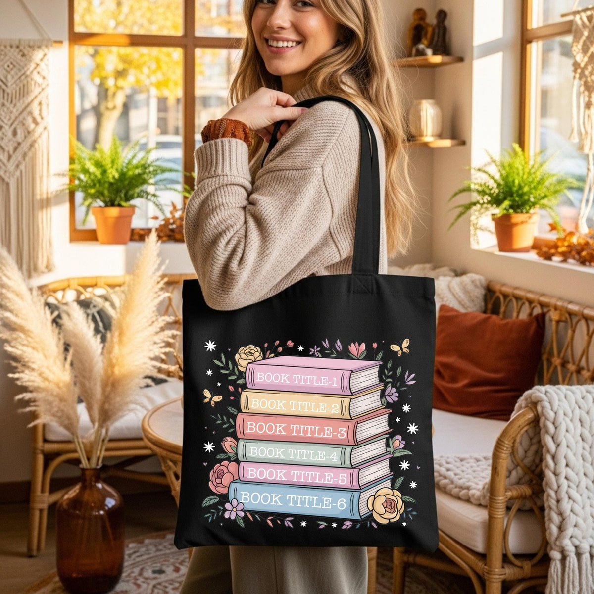 Custom Book Tote Bag, Personalized Bookish Tote Bag, Book Lover Gift Idea, Cute Bookworm Bag, Librarian Aesthetic Bag, Teacher Tote Bag