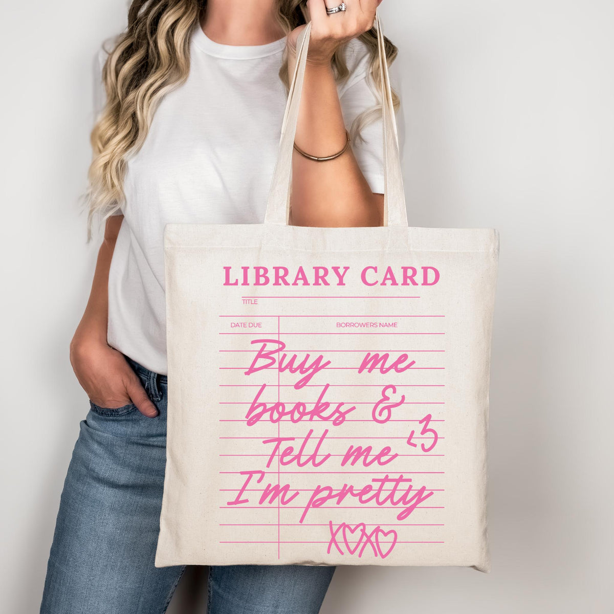 Library Card Tote Bag, Bookish Tote Bag, Buy me Books and Tell me I'm Pretty Bag, Book Canvas Bag, Cute Book Lover Gift, Bookworm Tote Bag