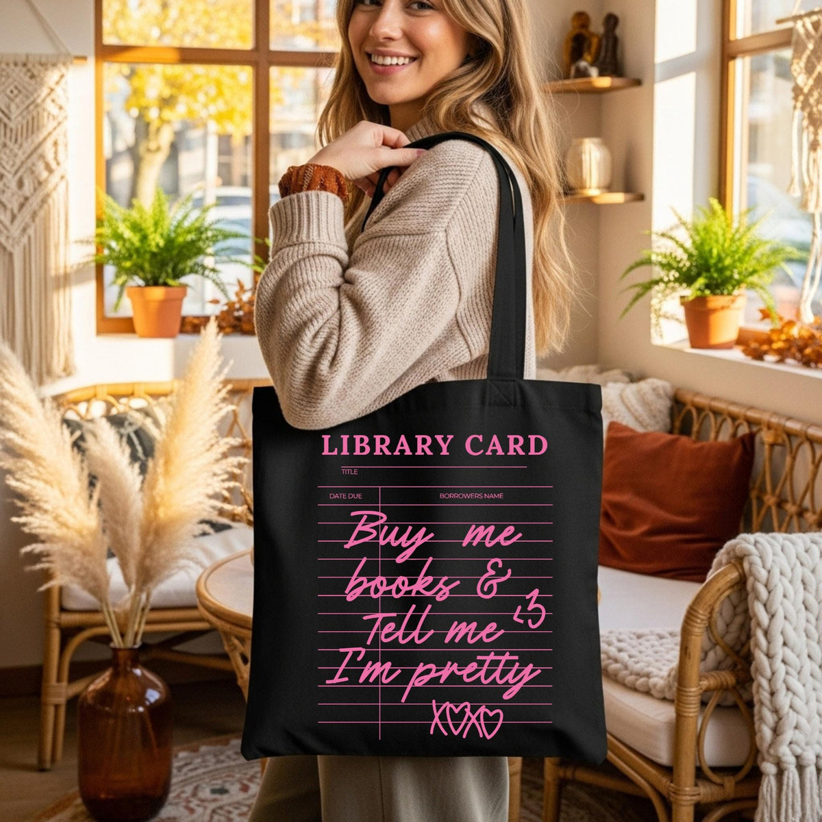Library Card Tote Bag, Bookish Tote Bag, Buy me Books and Tell me I'm Pretty Bag, Book Canvas Bag, Cute Book Lover Gift, Bookworm Tote Bag