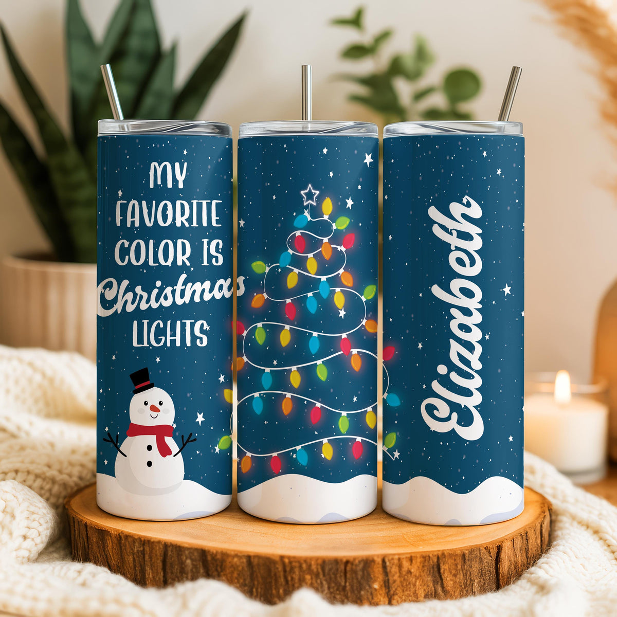 My Favorite Color Is Christmas Lights Tumbler With Straw, Customizable Secret Santa Gift