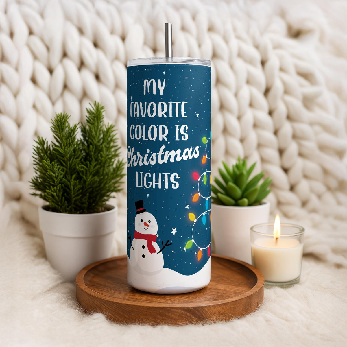 My Favorite Color Is Christmas Lights Tumbler With Straw, Customizable Secret Santa Gift