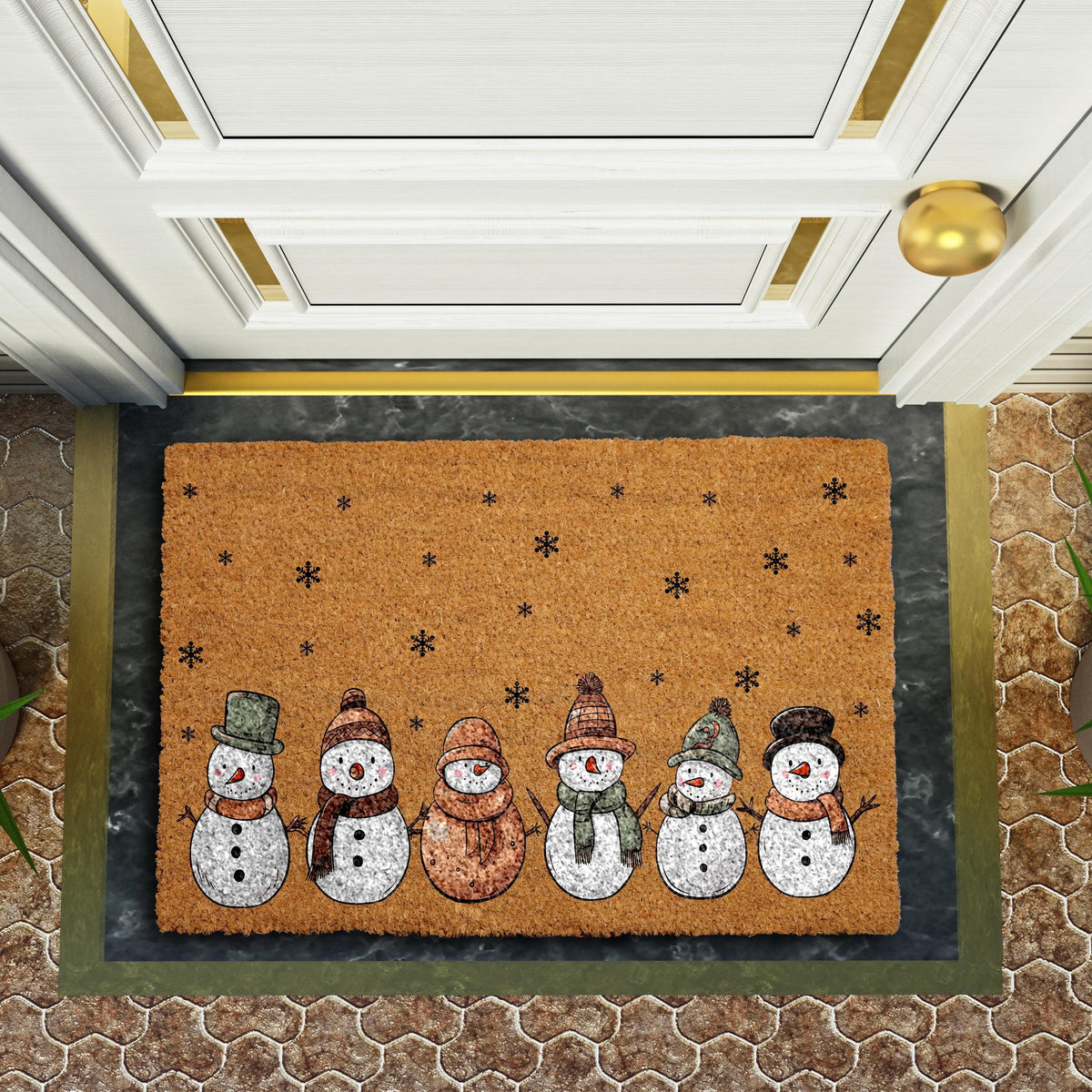 Snowman Doormat, Holiday Snowman Welcome Mat, Winter Snowflake Coir Door Mat