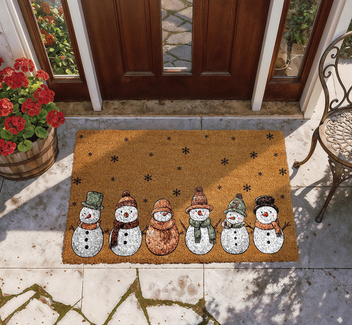 Snowman Doormat, Holiday Snowman Welcome Mat, Winter Snowflake Coir Door Mat