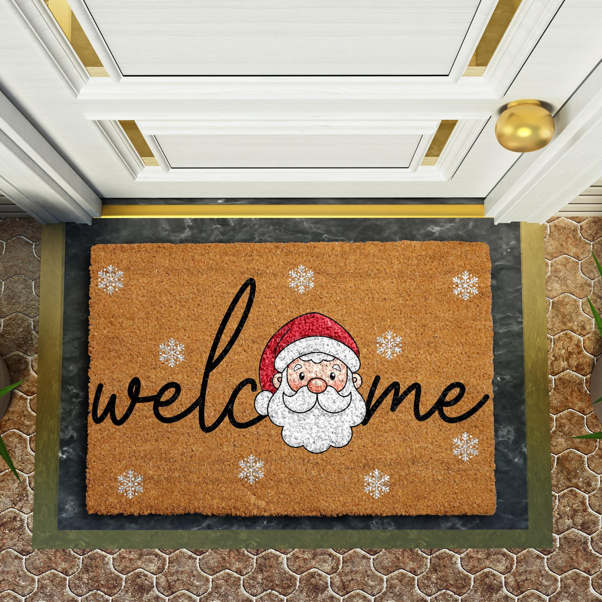 Santa Welcome Doormat, Cute Christmas Front Door Mat, Jolly Santa Claus Welcome Mat