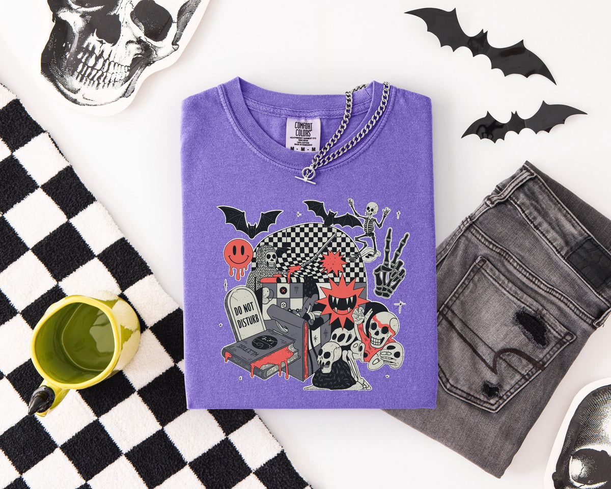 Do Not Disturb Skeleton Vampire Comfort Colors® Shirt, Funny Skeletons Halloween T-shirt, Skeleton Boo Party Tee, Spooky Vibes Crewneck