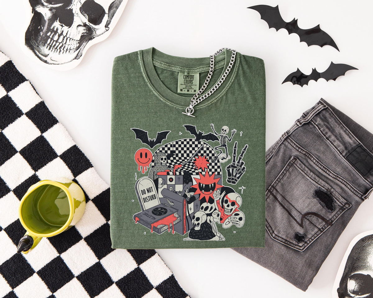 Do Not Disturb Skeleton Vampire Comfort Colors® Shirt, Funny Skeletons Halloween T-shirt, Skeleton Boo Party Tee, Spooky Vibes Crewneck