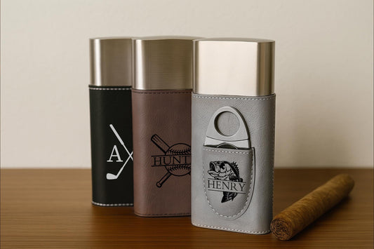 Engraved Vegan Leather Cigar Case with Cutter, Sports Gift