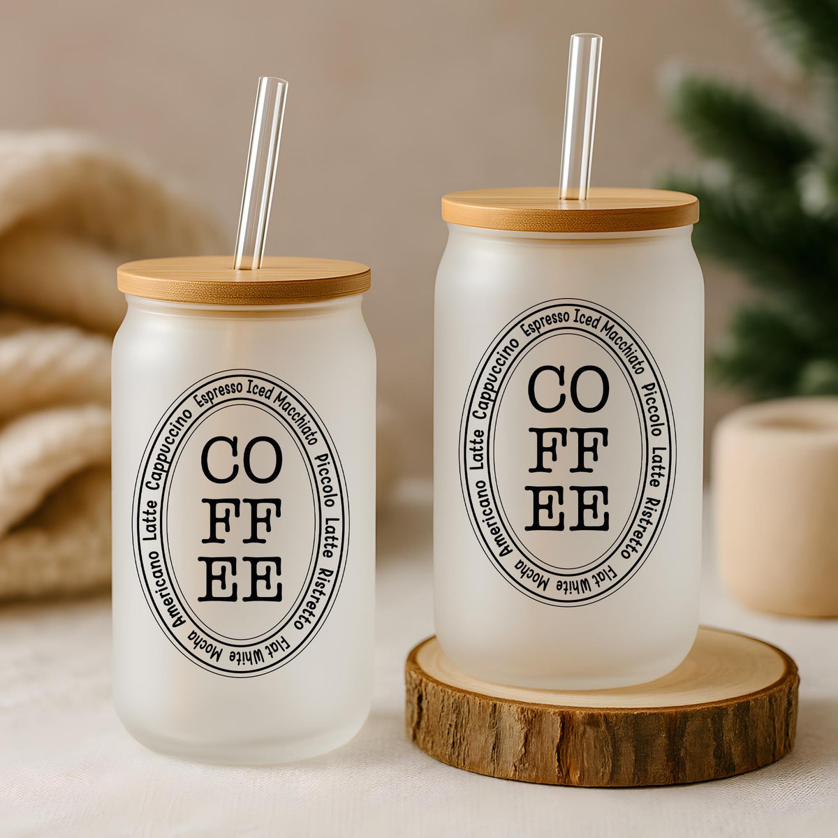 Coffee Varieties Written Can Glass Tumbler, Coffee Lover Gift, Clear Glass Iced Coffee Cup