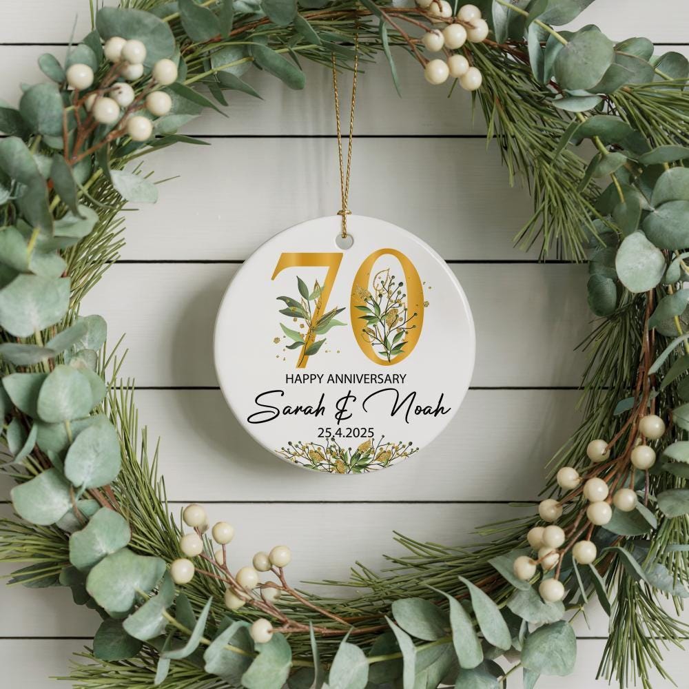 Customizable Happy Anniversary Ornament, Floral Wedding Date Celebration Gift