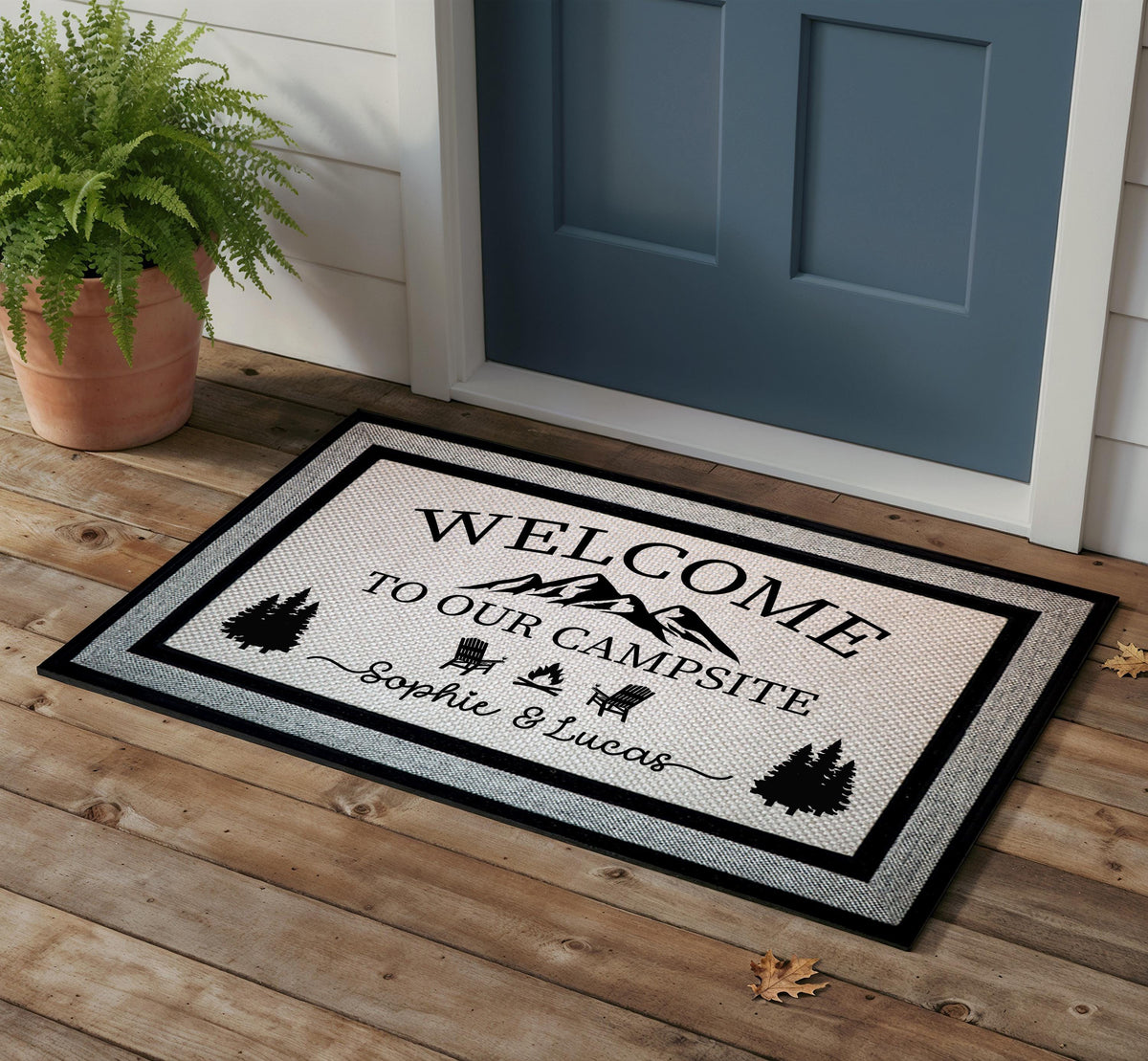 Personalized Welcome to Our Campsite Doormat, Custom Couple's Name Welcome Mat