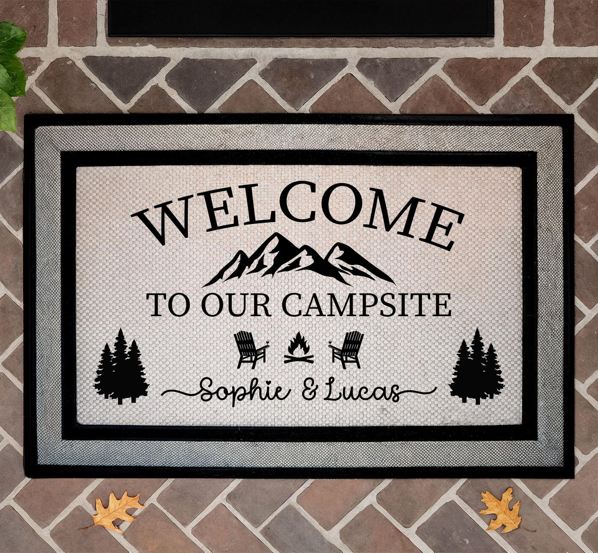 Personalized Welcome to Our Campsite Doormat, Custom Couple's Name Welcome Mat