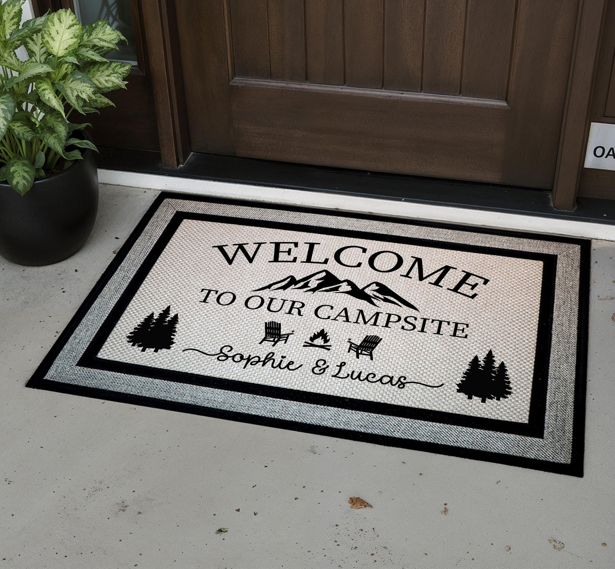 Personalized Welcome to Our Campsite Doormat, Custom Couple's Name Welcome Mat