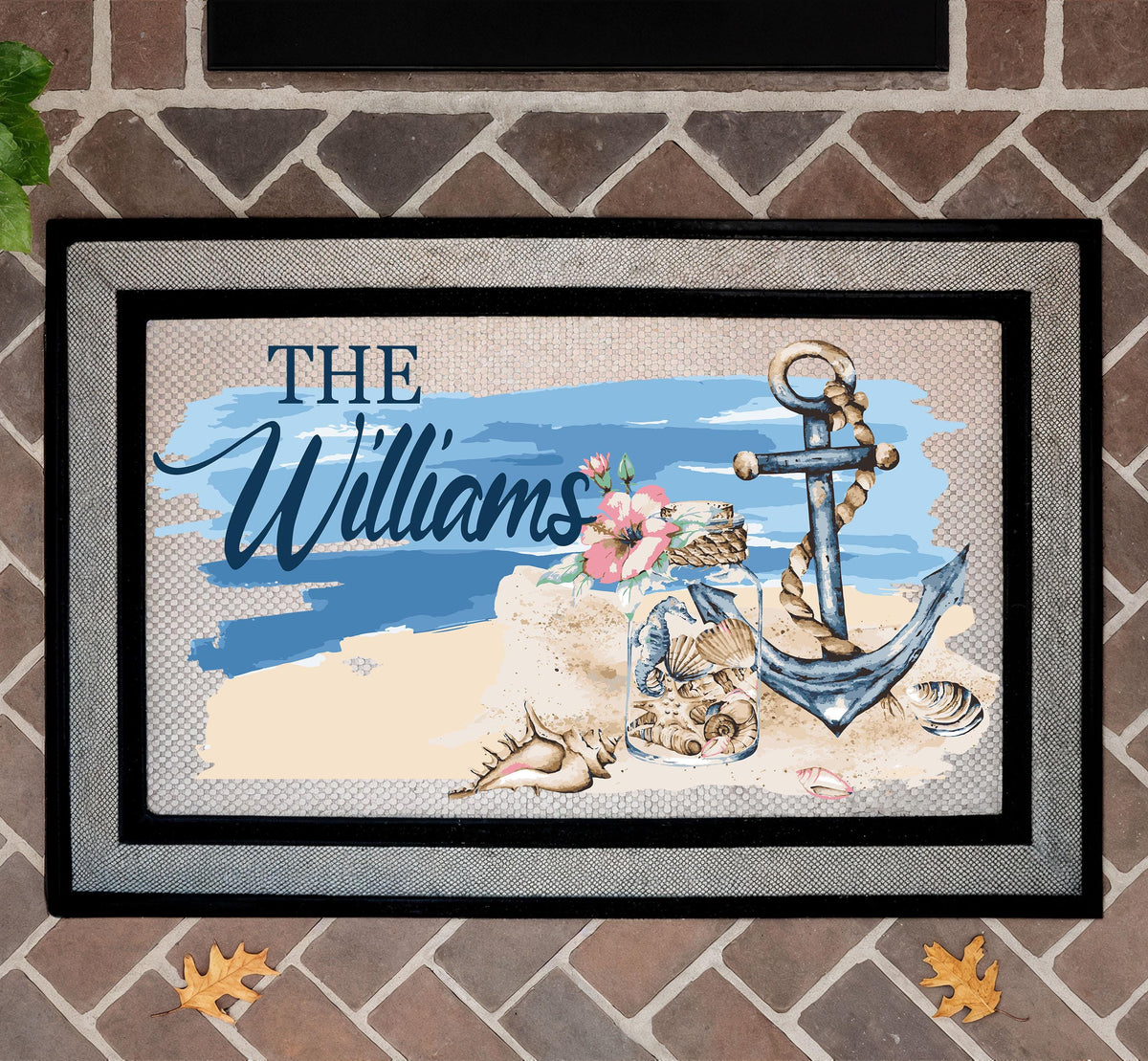 Custom Family Name Doormat, Personalized Beach House Door Mat, Beach Decor Entryway Mat