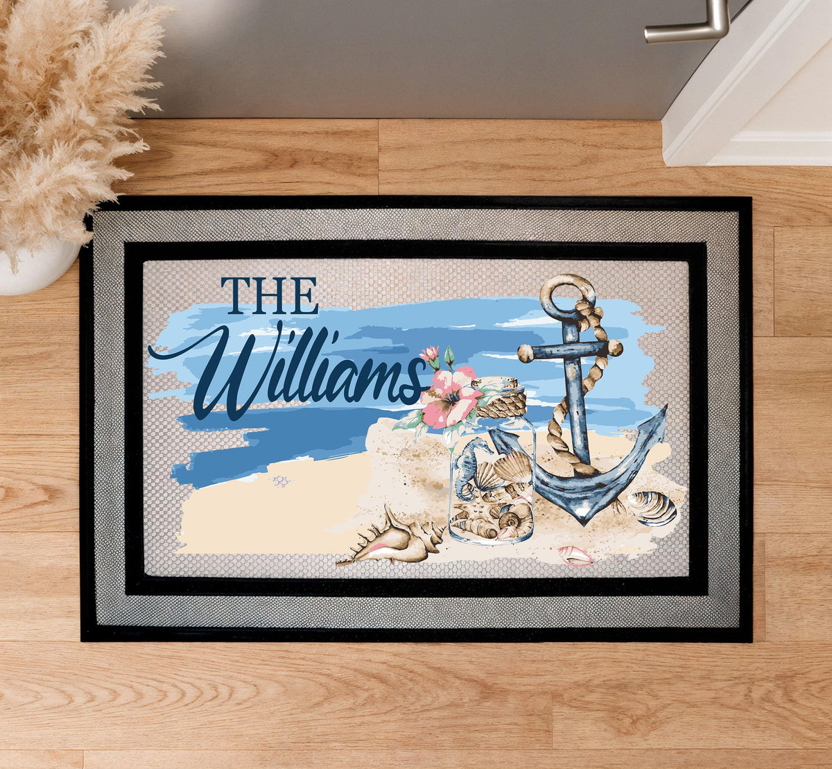 Custom Family Name Doormat, Personalized Beach House Door Mat, Beach Decor Entryway Mat