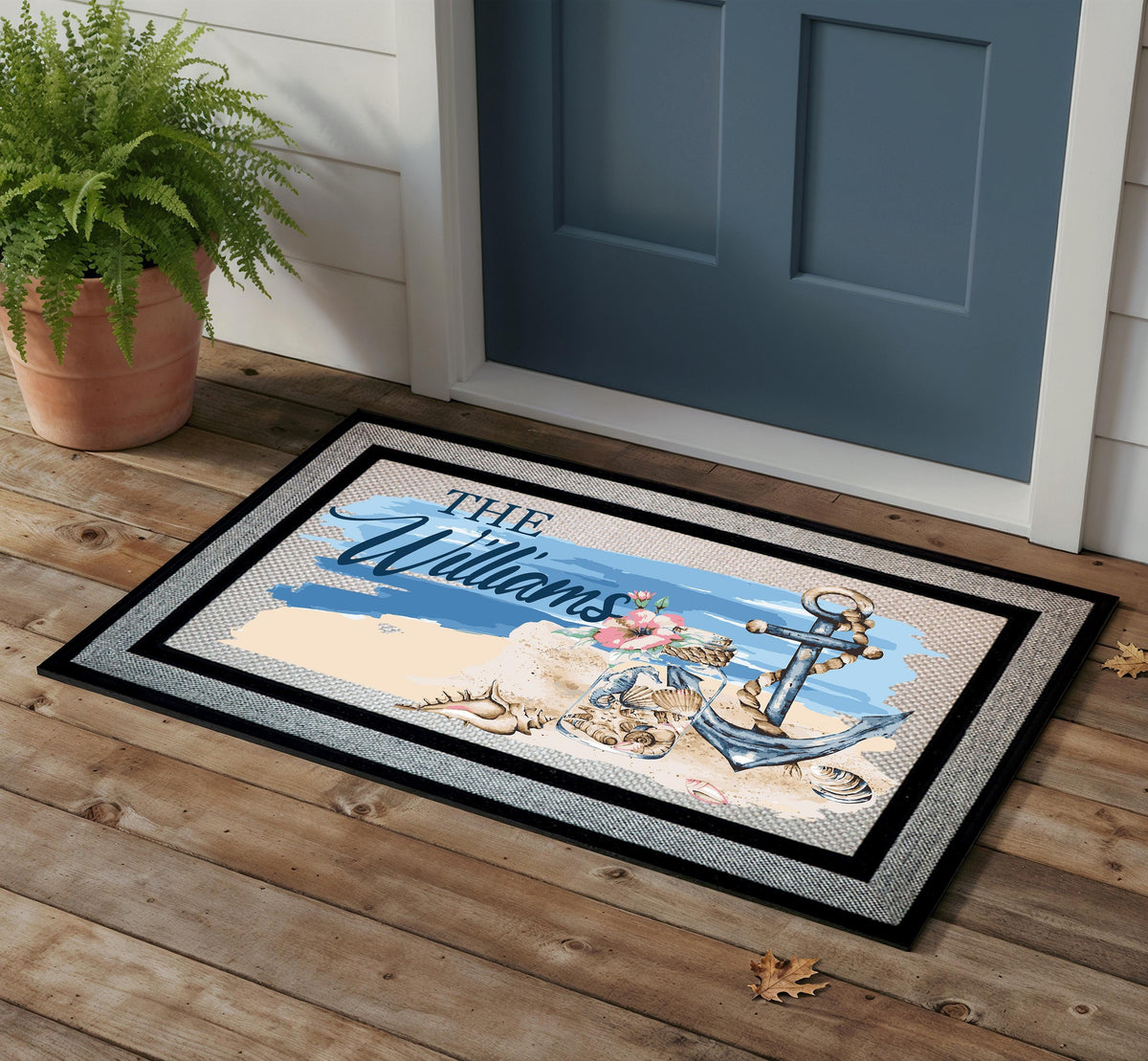 Custom Family Name Doormat, Personalized Beach House Door Mat, Beach Decor Entryway Mat