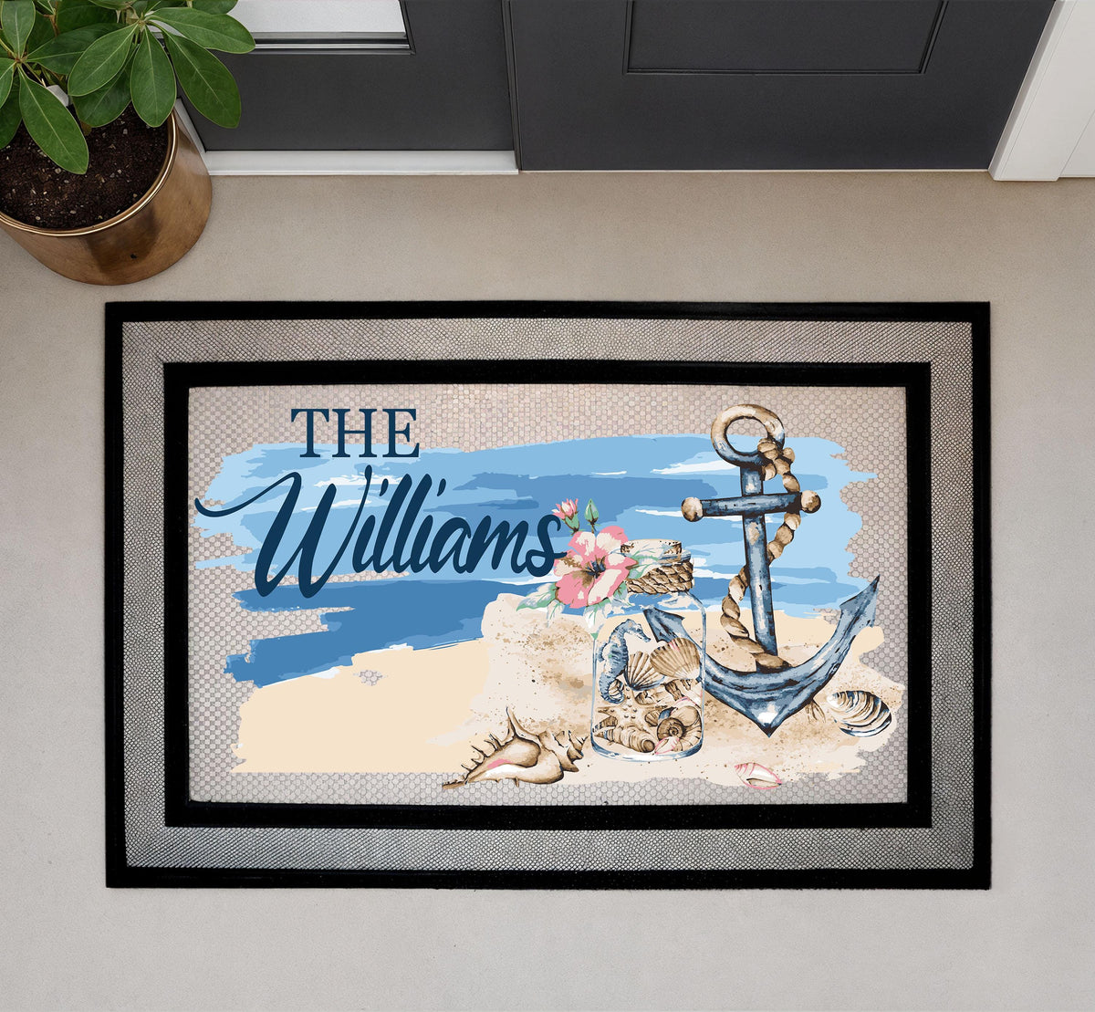 Custom Family Name Doormat, Personalized Beach House Door Mat, Beach Decor Entryway Mat