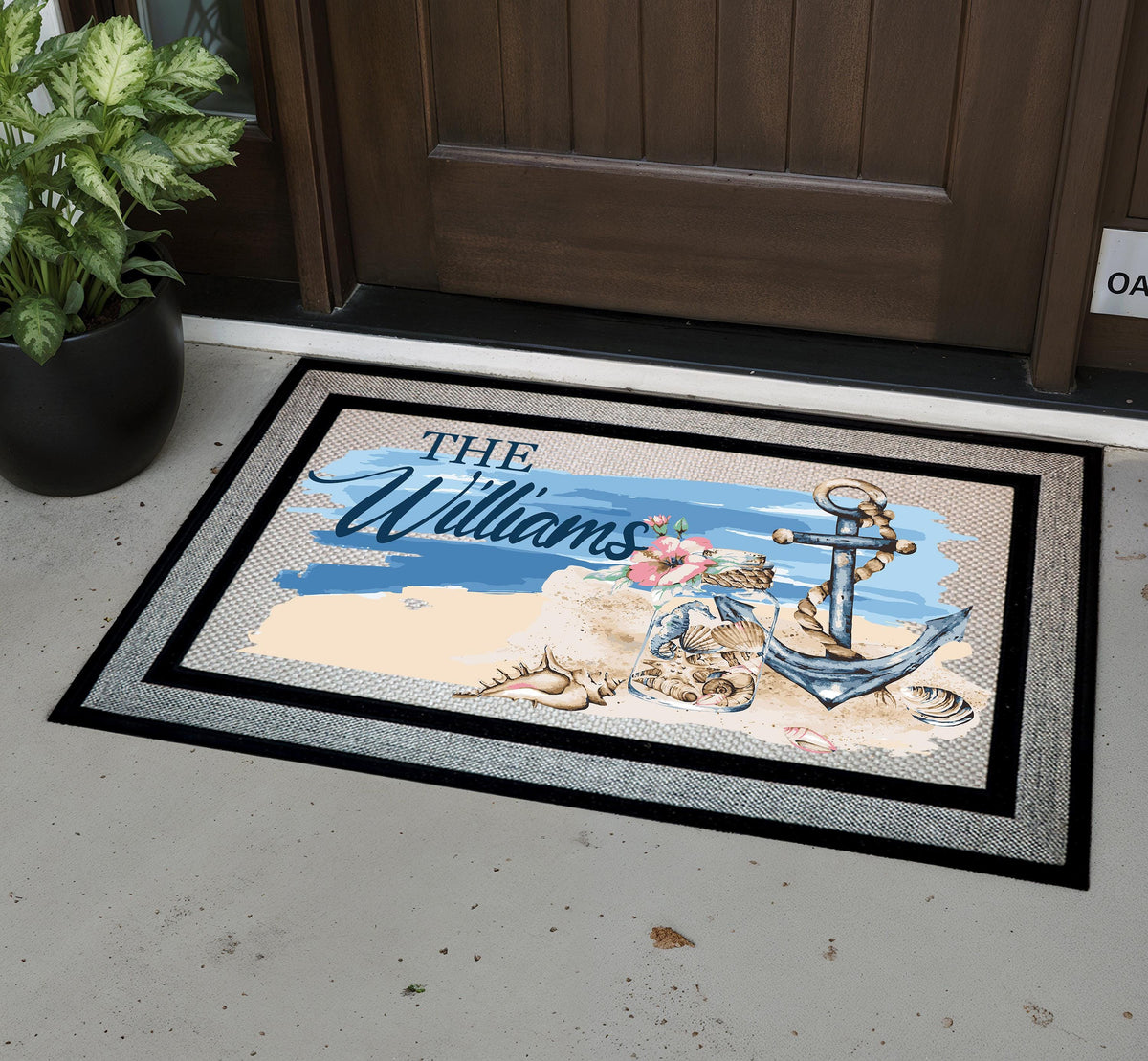 Custom Family Name Doormat, Personalized Beach House Door Mat, Beach Decor Entryway Mat