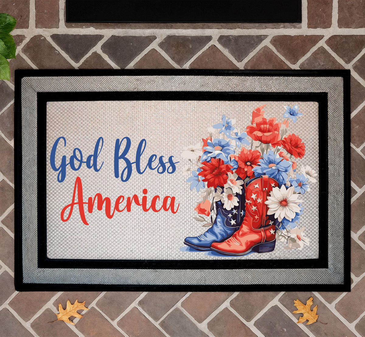 God Bless America Doormat, Patriotic Cowboy Boots Welcome Mat, 4th of July Door Mat