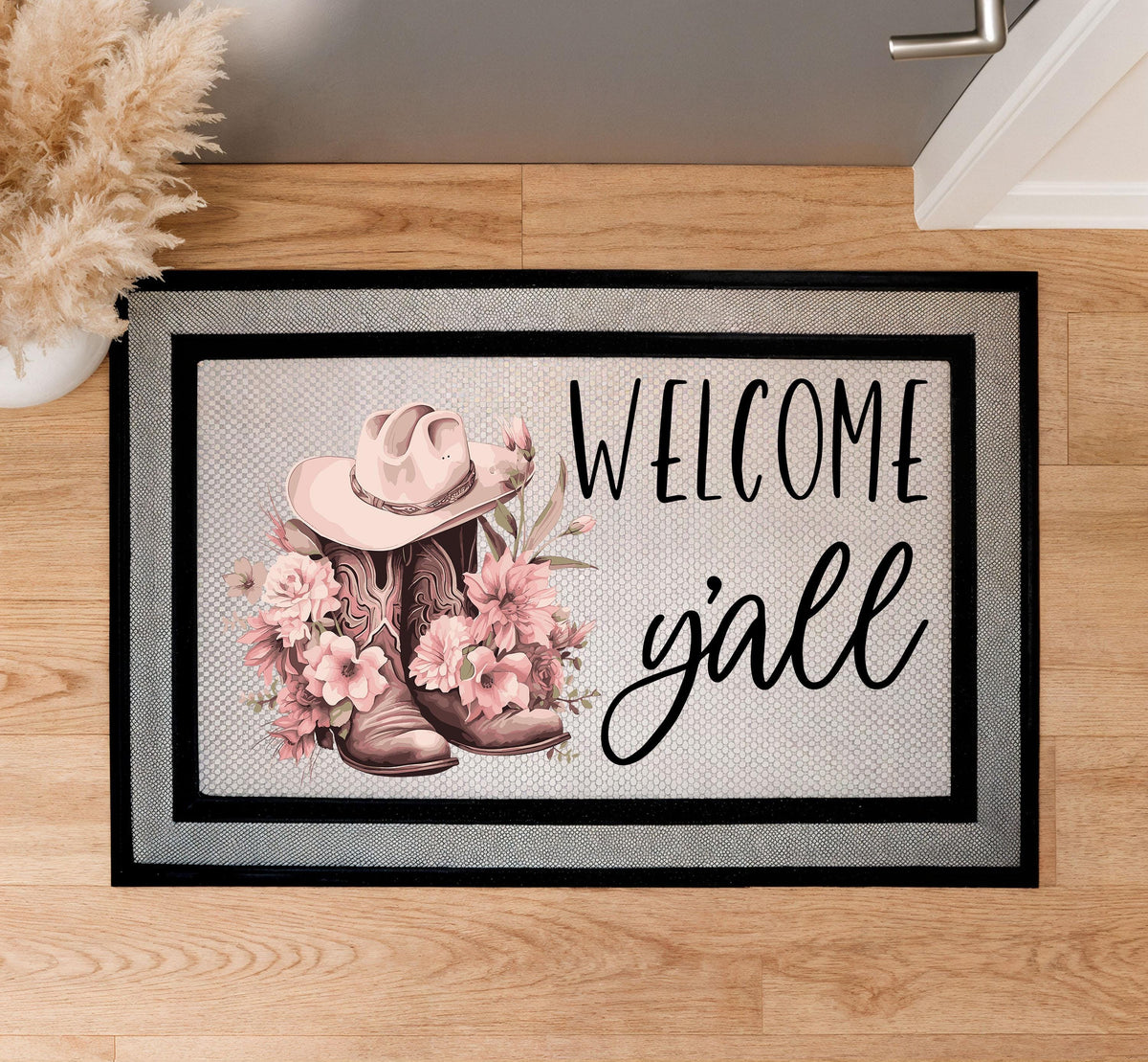 Western Welcome Mat, Boot and Hat Welcome Y’all Doormat, Western Country Entry Rug