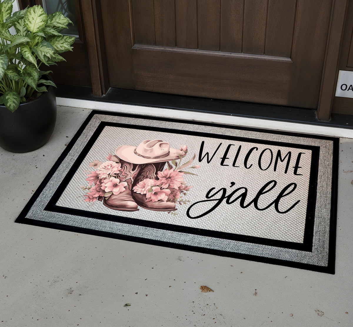 Western Welcome Mat, Boot and Hat Welcome Y’all Doormat, Western Country Entry Rug