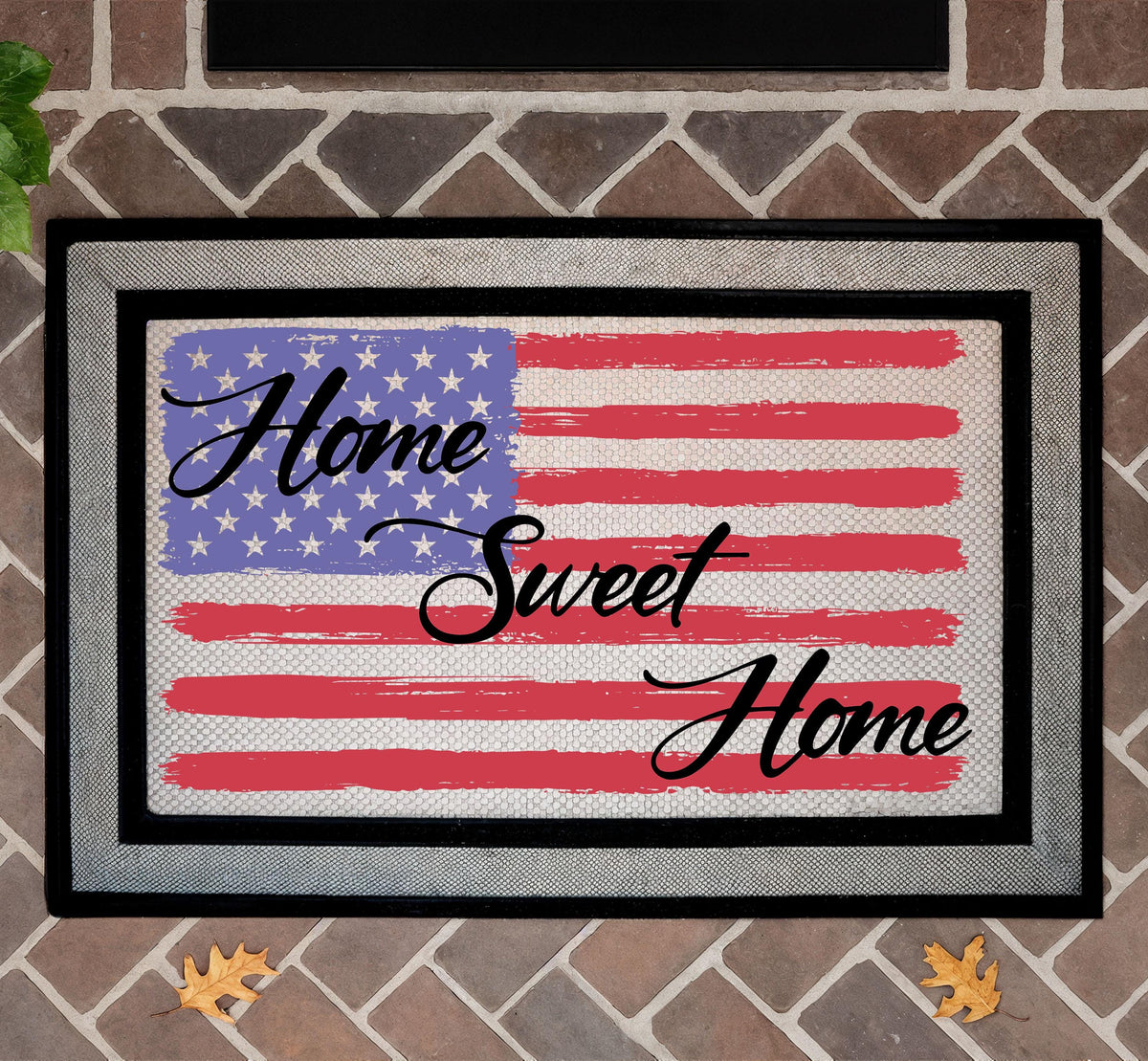 Home Sweet Home US Flag Welcome Doormat, Patriotic Door Mat, American Flag Design Mat