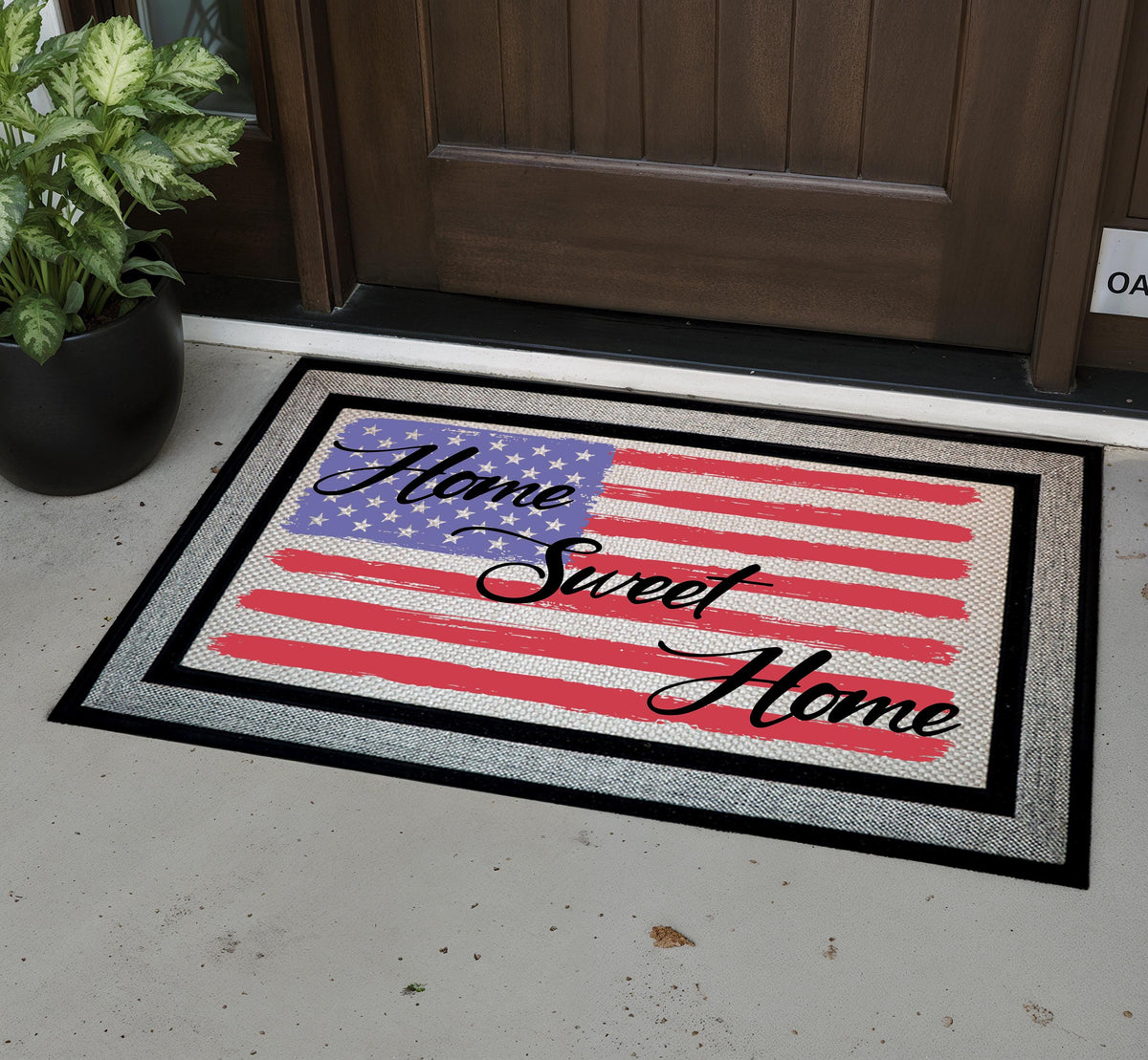 Home Sweet Home US Flag Welcome Doormat, Patriotic Door Mat, American Flag Design Mat