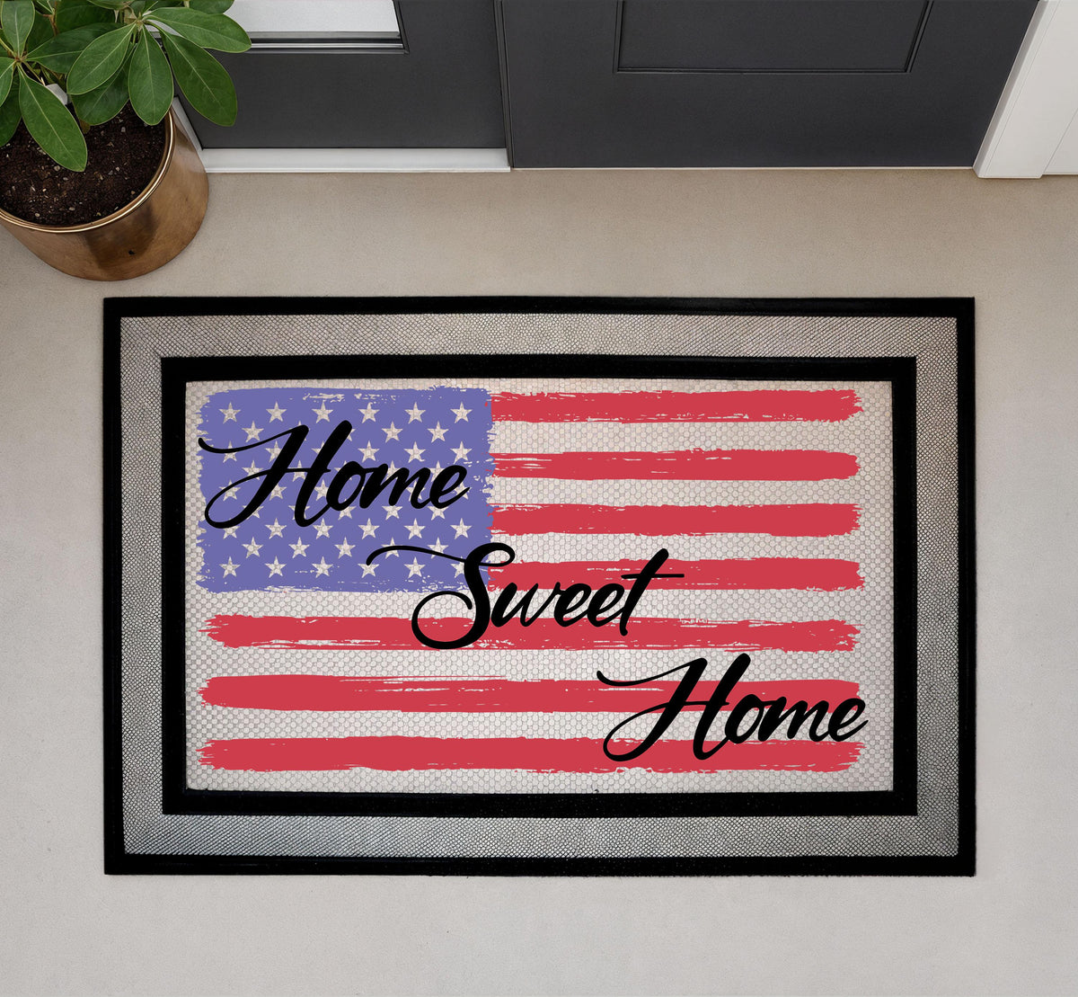 Home Sweet Home US Flag Welcome Doormat, Patriotic Door Mat, American Flag Design Mat