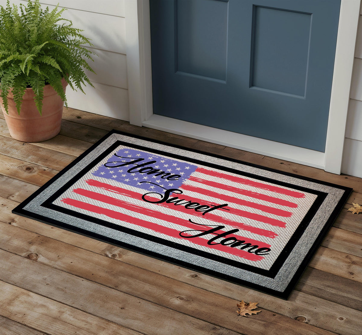 Home Sweet Home US Flag Welcome Doormat, Patriotic Door Mat, American Flag Design Mat
