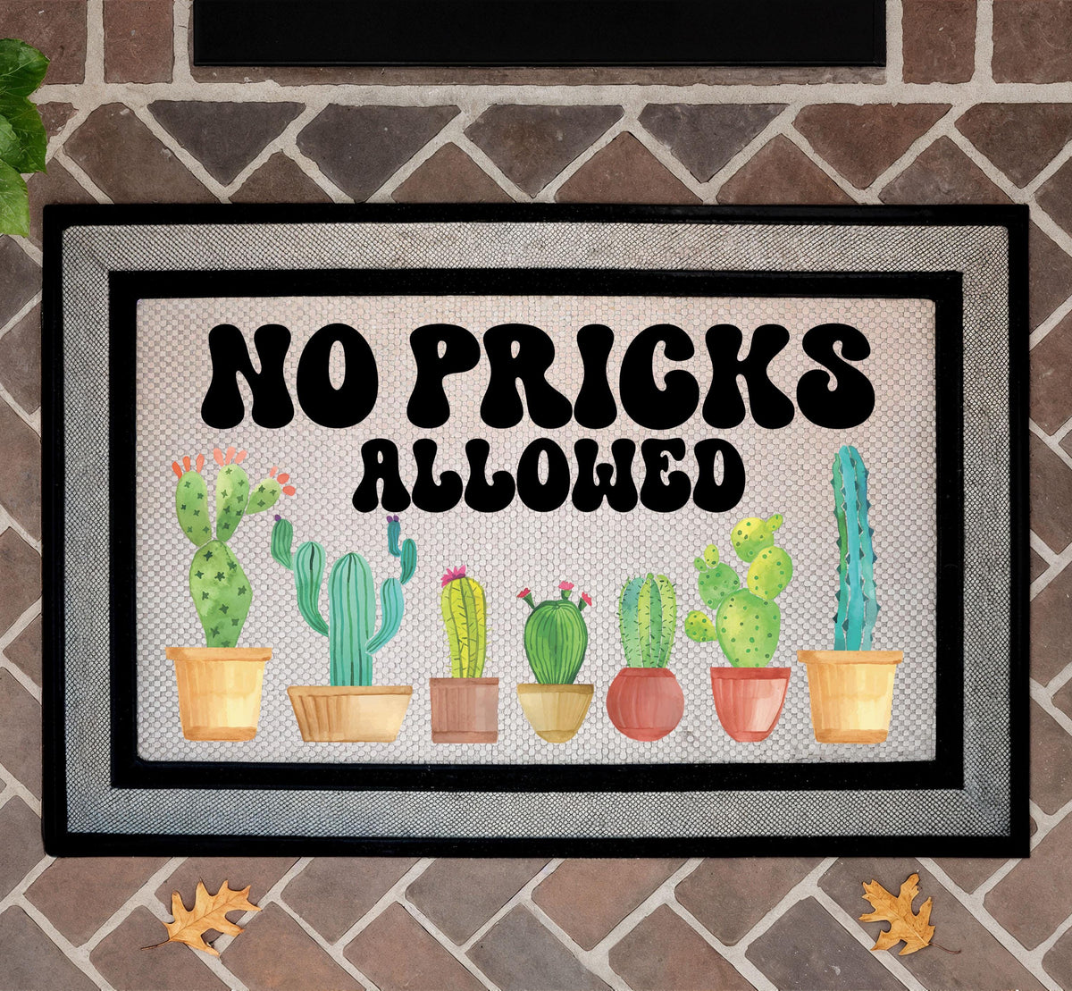No Pricks Allowed Doormat, Funny Cactus Welcome Mat, Humorous Entry Home Decor
