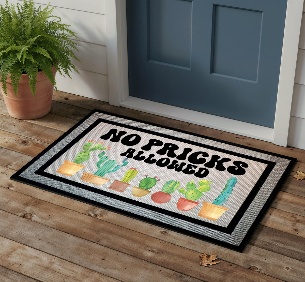 No Pricks Allowed Doormat, Funny Cactus Welcome Mat, Humorous Entry Home Decor
