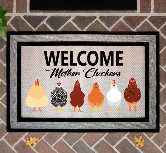 Welcome Mother Cluckers Doormat, Funny Chicken Welcome Mat, Humorous Farmhouse Home Decor