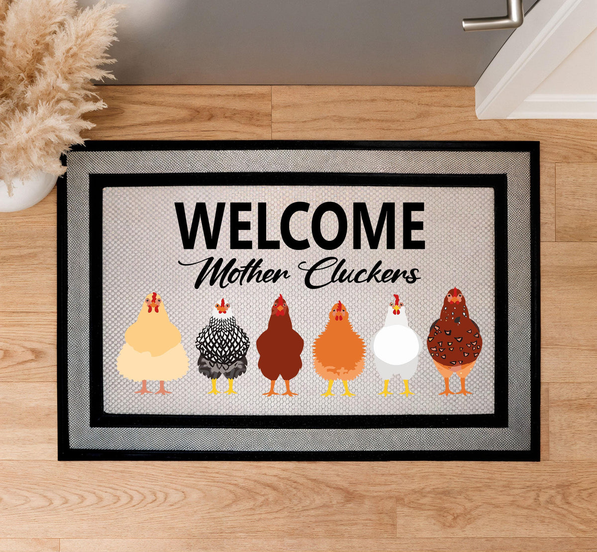 Welcome Mother Cluckers Doormat, Funny Chicken Welcome Mat, Humorous Farmhouse Home Decor