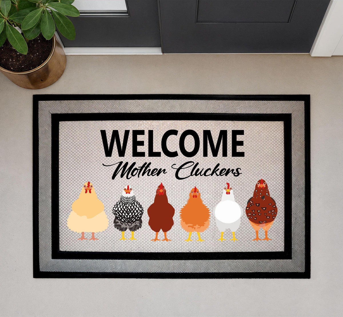 Welcome Mother Cluckers Doormat, Funny Chicken Welcome Mat, Humorous Farmhouse Home Decor