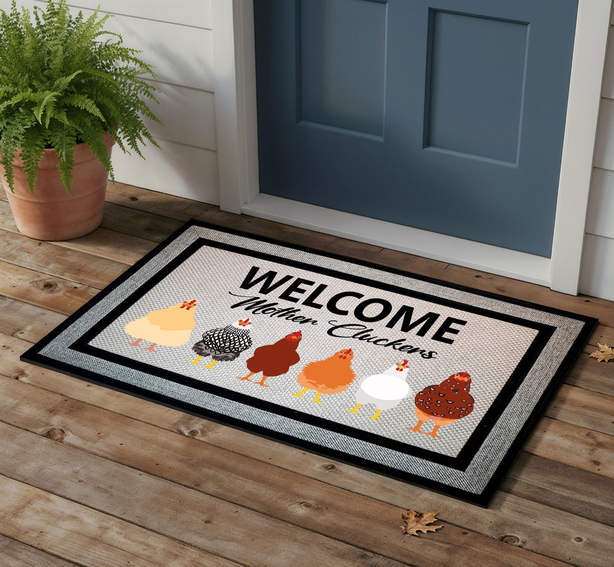 Welcome Mother Cluckers Doormat, Funny Chicken Welcome Mat, Humorous Farmhouse Home Decor