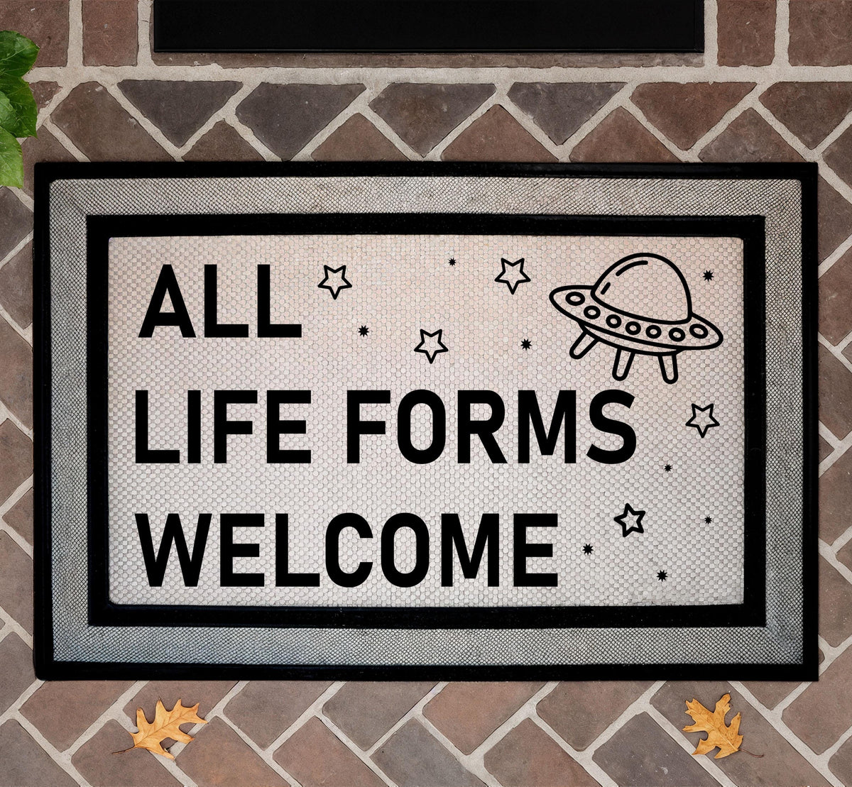 All Life Forms Welcome Doormat, Funny Alien Mat, Humorous UFO Outer Decor